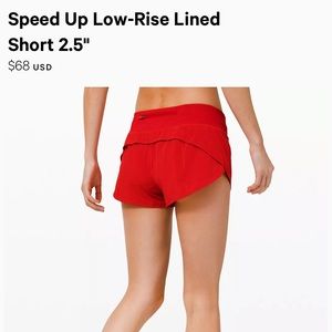 LULULEMON SPEED UPS 2.5” SIZE. 4 low rise